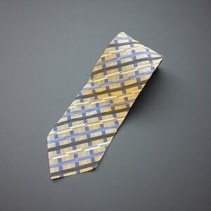 Roberto Villini Handmade Collezione Silk Tie Blue Black Champagne Geometric